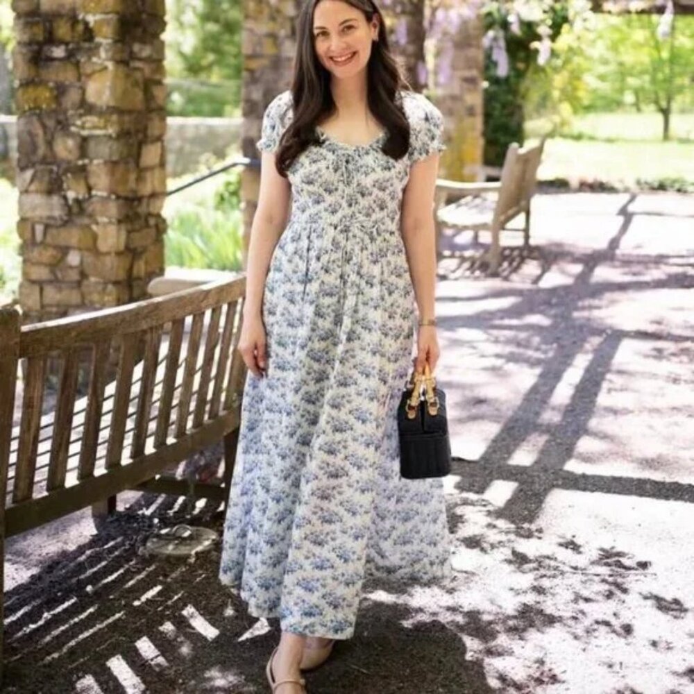 Doen Ashlynn tie-detailed shirred floral-print organic cotton-voile midi dress